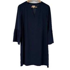 J Crew Womens Shift Dress 6 Navy Blue Semi Sheer Bell‎ Sleeves Career Capsule